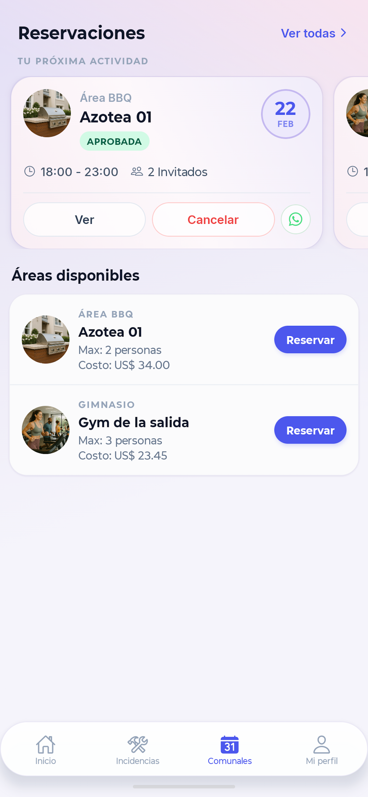 Reservas de áreas comunes en Cuotafy