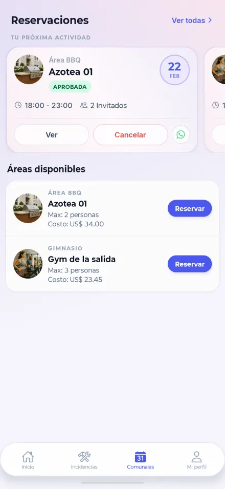 Reservas de áreas comunes en Cuotafy